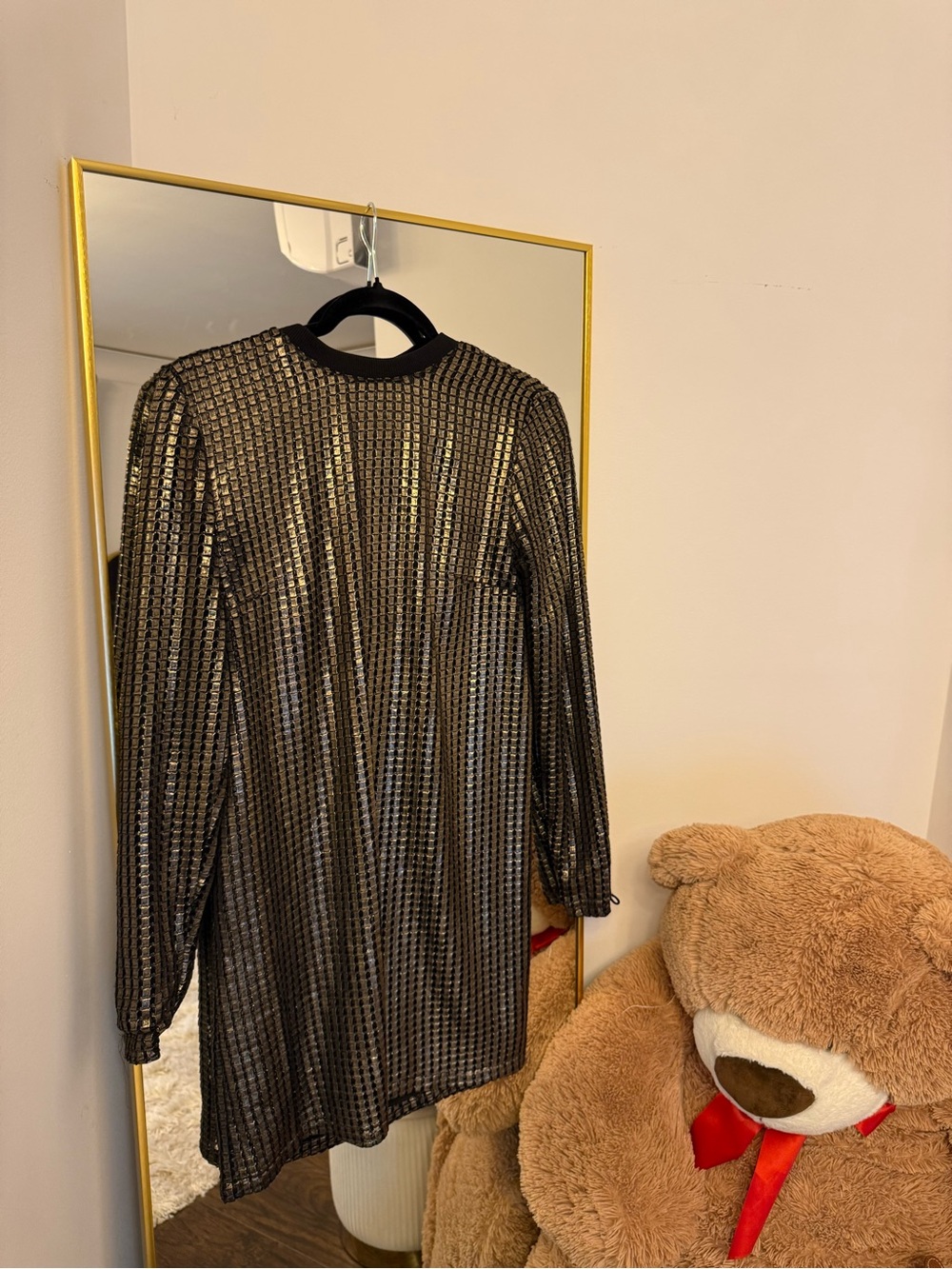 House of Holland Black and Gold Sequin Long Sleeve Dress
